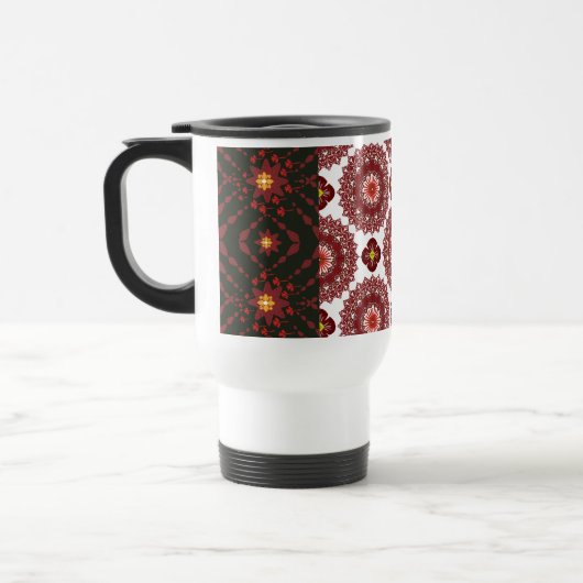 Elegant Dark Red Mandala Geometric Travel Mug – In (Gauche)