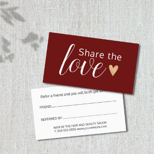 Elegant Dark Red White Gold Heart Beauty Salon Aanbevelingskaartje