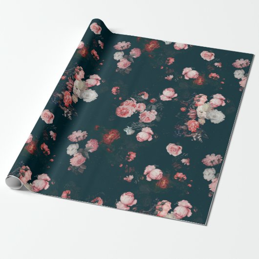 Elegant Dark Rich Dutch Floral roze Roses Cadeaupapier (Uitgerold)