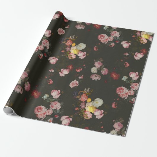 Elegant Dark Rich Dutch Floral roze Roses Cadeaupapier (Uitgerold)