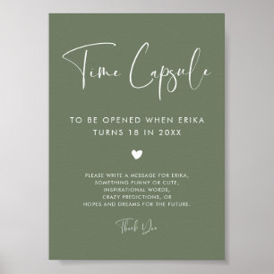 Elegant Dark Sage Time capsule 1e Verjaardag teken Poster