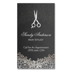 Elegant Dark Silver Damask - Hair Stylist Magnetisch Visitekaartje