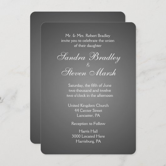 Elegant Dark Silver Wedding Invitations Kaart (Voorkant / Achterkant)