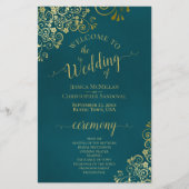 Elegant Dark Teal & Gold Budget Wedding Program (Voorkant)