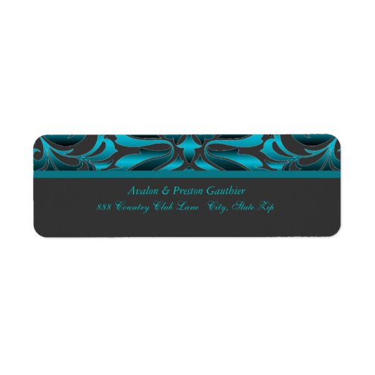 Élégant Dark Turquoise Mariage damassé Étiquette d (Devant)
