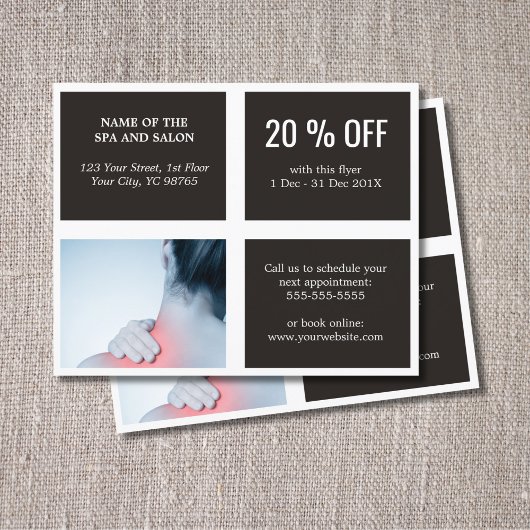 Elegant Dark White Blue Photo Massage Therapist Flyer