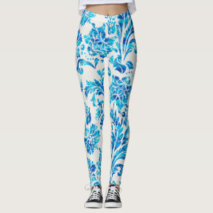 Elegant Darker Blue Damask Patroon Leggings