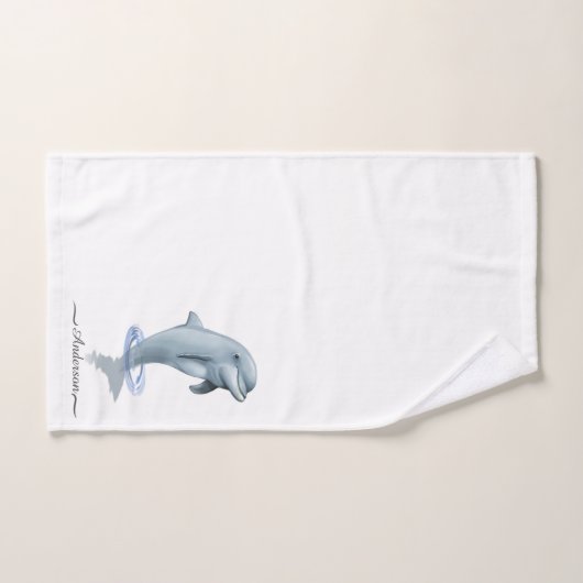 Élégant Dauphin moderne mignon et Script sur blanc (Serviette à main)