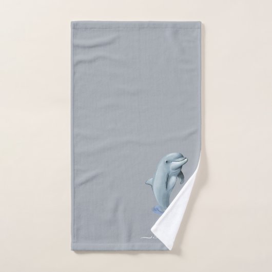 Élégant Dauphin moderne mignon & Script sur gris c (Serviette à main)