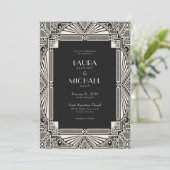 Elegant Deco Black Ivory Invitation Kaart (Staand voorkant)