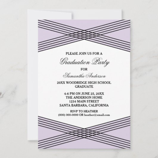 Elegant Deco Paarse Graduation Party Invite Kaart (Voorkant)