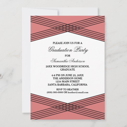 Élégant Déco Red Graduation Party Invitation (Devant)
