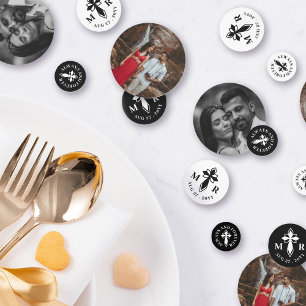 Elegant decoratief kruismonogram & foto's bruiloft confetti