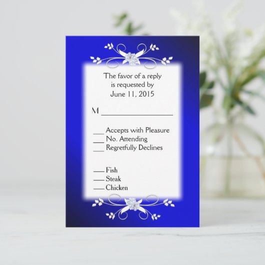 Elegant Deep Blue en Black RSVP met Menu (Staand voorkant)