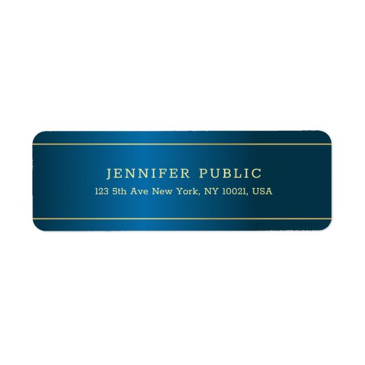 Elegant Deep Blue Gold Text Sjabloon Professional Etiket (Voorkant)