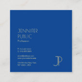Elegant Deep Blue Modern Monogram Sjabloon Luxe Vierkante Visitekaartje (Achterkant)