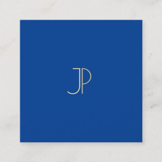 Elegant Deep Blue Modern Monogram Sjabloon Luxe Vierkante Visitekaartje (Voorkant)