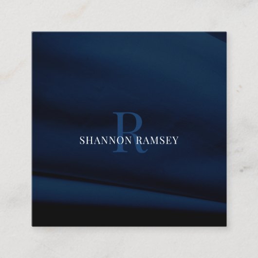 Elegant Deep Blue Monogram Vierkante Visitekaartje (Voorkant)