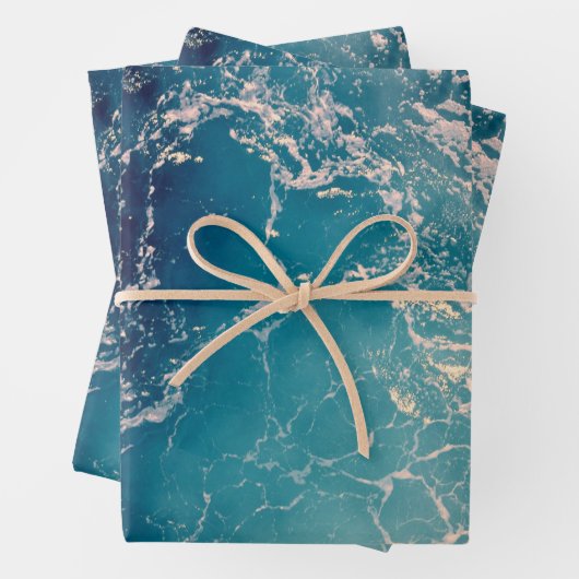 Elegant Deep Blue Ocean Waves Achtergrond Inpakpapier Vel (In situ)