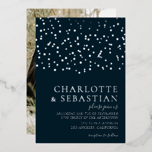 Elegant Deep Blue Photo Wedding Persoonlijk Folie Uitnodiging