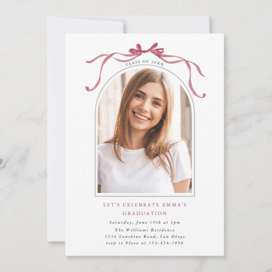 Elegant Deep Blush Bow Graduation Party Arch Photo Kaart (Voorkant)
