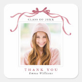 Elegant Deep Blush Bow Graduation Photo Thank You Vierkante Sticker (Voorkant)