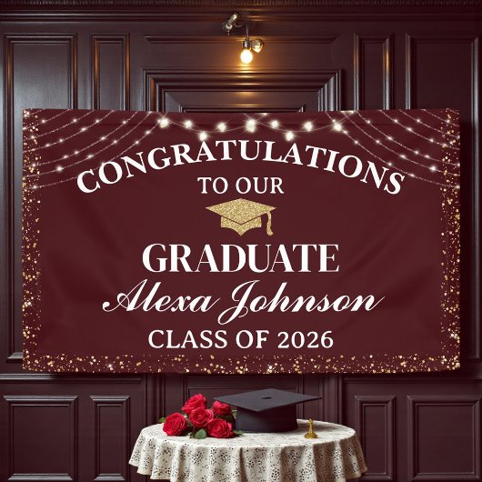 Elegant Deep Burgundy Class Of 2026 Graduation Spandoek