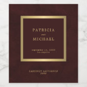 Elegant deep burgundy gold wedding personalized wijn etiket (Enkel label)