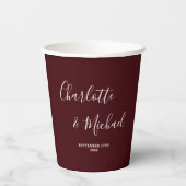 Elegant Deep Burgundy Script Minimalist Wedding Papieren Bekers (Achterkant)