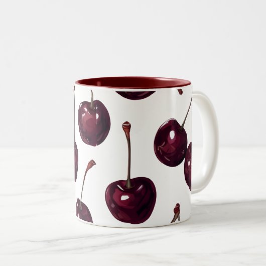 Elegant Deep Red Cherry Pattern Two-Tone  Mug (Devant droit)