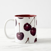 Elegant Deep Red Cherry Pattern Two-Tone  Mug (Gauche)
