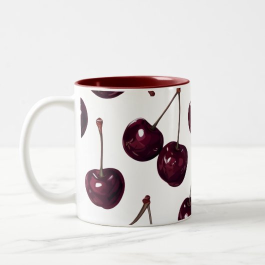 Elegant Deep Red Cherry Pattern Two-Tone  Mug (Gauche)
