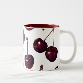 Elegant Deep Red Cherry Pattern Two-Tone Mug