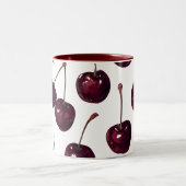 Elegant Deep Red Cherry Pattern Two-Tone  Mug (Centre)