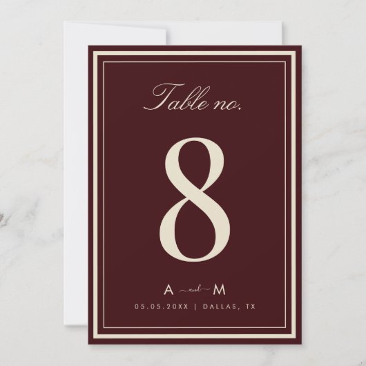 Elegant Deep Red Wedding 5x7 Table Number Card Kaart (Voorkant)