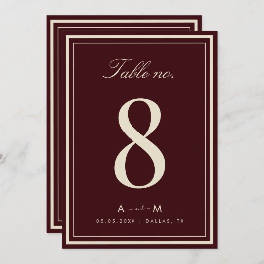 Elegant Deep Red Wedding 5x7 Table Number Card Kaart (Voorkant / Achterkant)