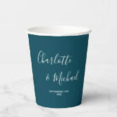 Elegant Deep Teal Script Minimalist Wedding Papieren Bekers (Achterkant)