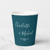 Elegant Deep Teal Script Minimalist Wedding Papieren Bekers (Voorkant)