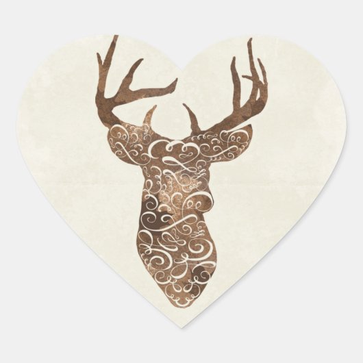 Elegant Deer Antlers Rustic country Weddenschap Hart Sticker (Voorkant)