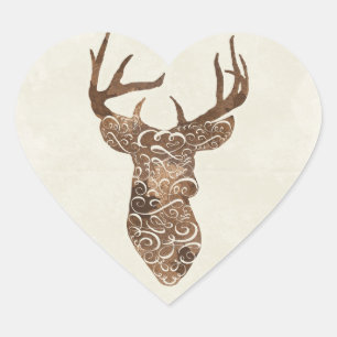 Elegant Deer Antlers Rustic country Weddenschap Hart Sticker