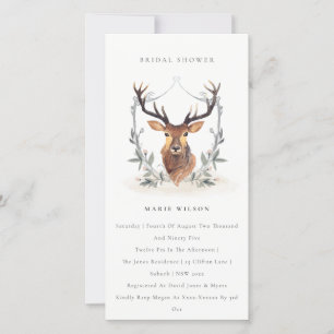 Elegant Deer Floral Crest Vrijgezellenfeest Invite Bedankkaart
