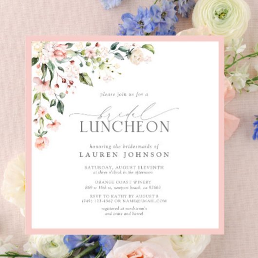 Élégant déjeuner nuptial Floral Pink Invitation