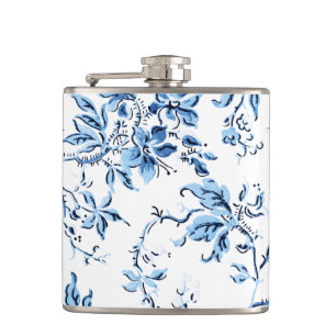 Elegant Delft Blue en White Floral Heupfles