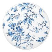 Elegant Delft Blue en White Floral Keramische Knop (Voorkant)
