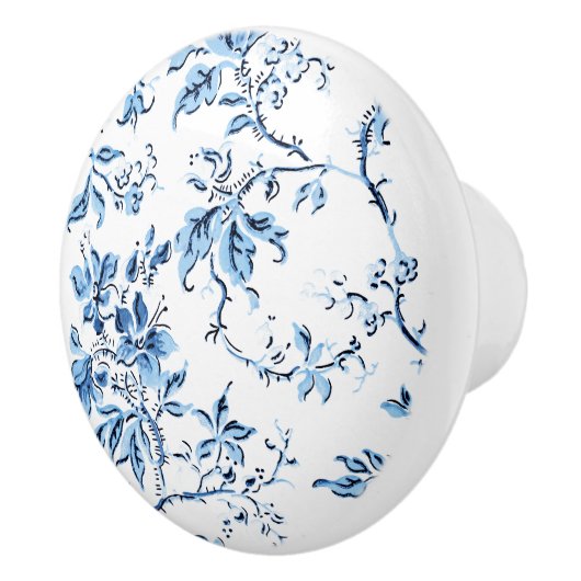 Elegant Delft Blue en White Floral Keramische Knop (Rechts)