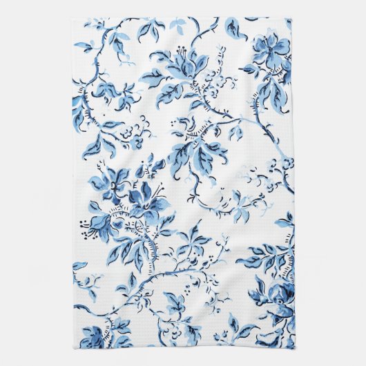 Elegant Delft Blue en White Floral Theedoek (Verticaal)