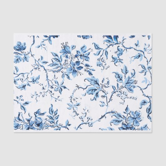 Elegant Delft Blue en White Floral Tissuepapier (Voorkant)