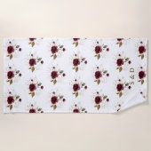 Elegant Delicaat Burgundy Gouden Bloemen Monogram Strandlaken (Voorkant)