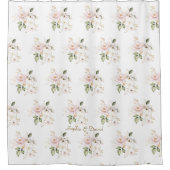 Elegant Delicaat Roze Blush Gouden Bloemen Monogra Douchegordijn (Voorkant)