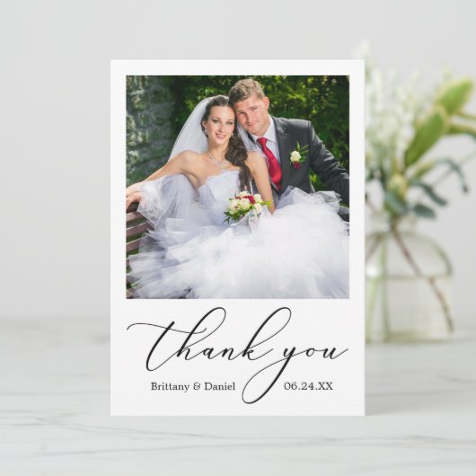 Elegant Delicate Calligraphy Script Weduwen Bedankkaart (Staand voorkant)